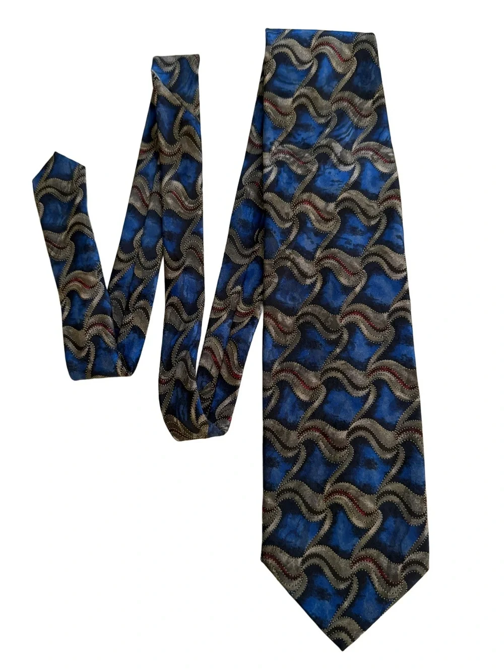 Vintage Louis Roth Vintage 100% Silk Tie Geometric Wave Blue Gray Made in Italy